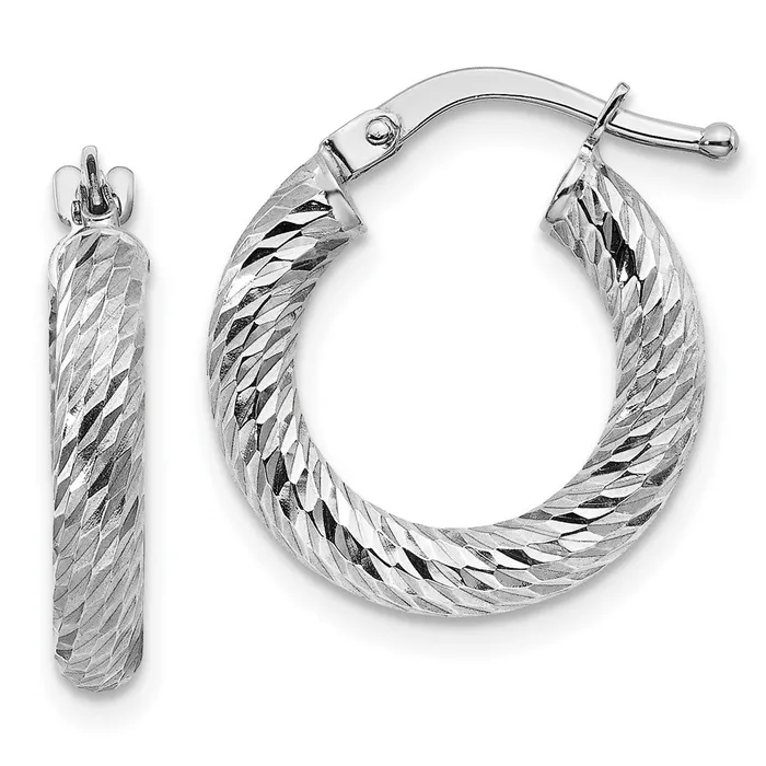 Qgold Earrings 10k White Gold 161 mm 3x10 White Gold Diamondcut Round Hoop Earrings 111 grams Qgold Earrings 10k White Gold 161 mm 3x10 White Gold Diamondcut Round Hoop Earrings 111 grams