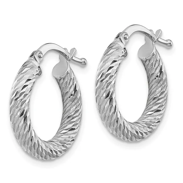 Qgold Earrings 10k White Gold 161 mm 3x10 White Gold Diamondcut Round Hoop Earrings 111 grams Qgold Earrings 10k White Gold 161 mm 3x10 White Gold Diamondcut Round Hoop Earrings 111 grams