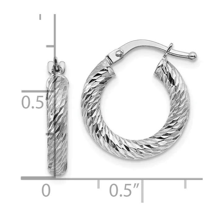 Qgold Earrings 10k White Gold 161 mm 3x10 White Gold Diamondcut Round Hoop Earrings 111 grams Qgold Earrings 10k White Gold 161 mm 3x10 White Gold Diamondcut Round Hoop Earrings 111 grams