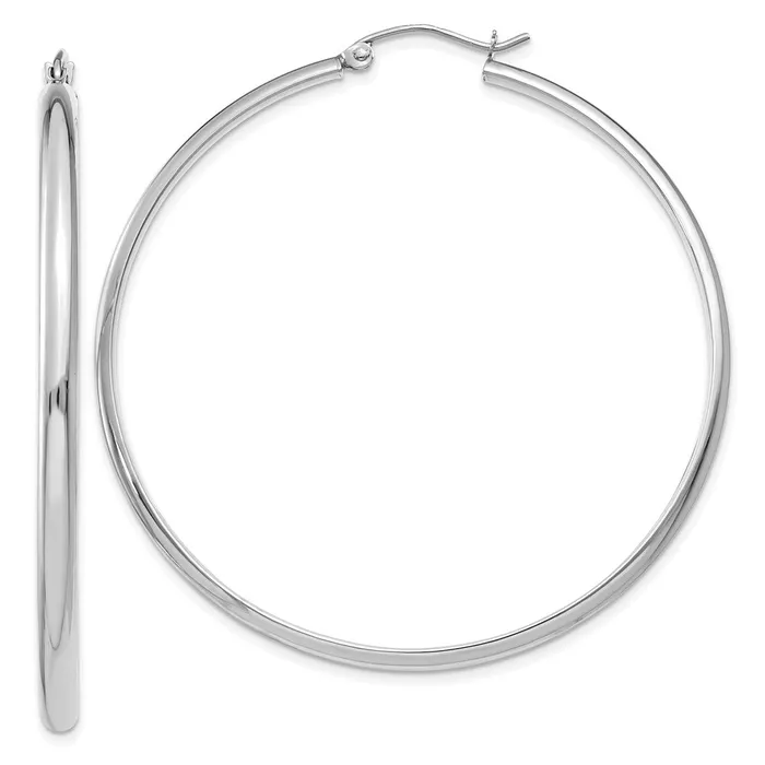 Qgold Earrings 10k White Gold 51 mm Polished Hoop Earring 347 grams