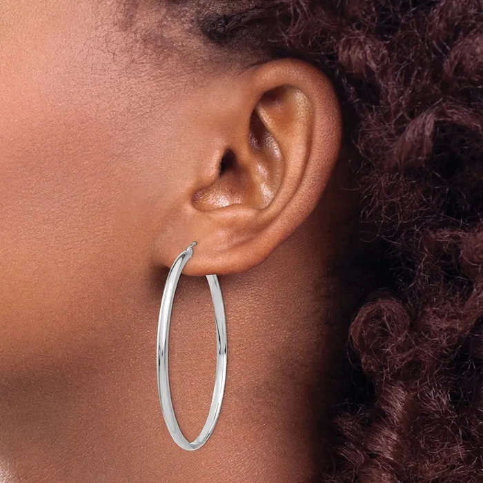 Qgold Earrings 10k White Gold 51 mm Polished Hoop Earring 347 grams Qgold Earrings 10k White Gold 51 mm Polished Hoop Earring 347 grams