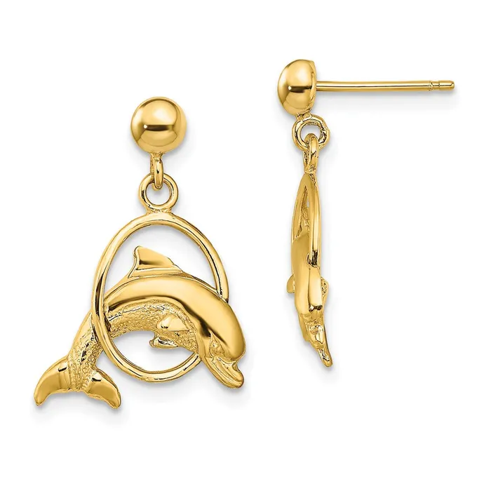Qgold Earrings 10k Yellow Gold 1435 mm Polished Dolphin Jumping Through Hoop Earrings 242 grams Qgold Earrings 10k Yellow Gold 1435 mm Polished Dolphin Jumping Through Hoop Earrings 242 grams