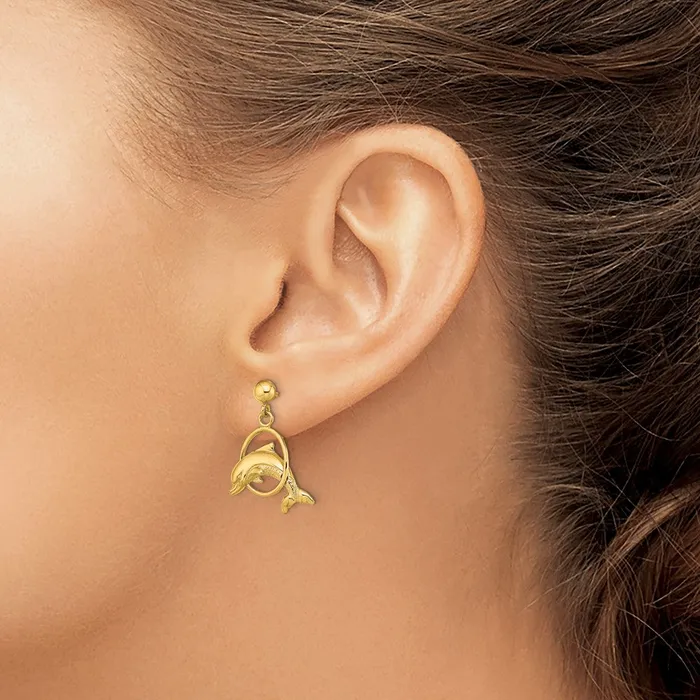 Qgold Earrings 10k Yellow Gold 1435 mm Polished Dolphin Jumping Through Hoop Earrings 242 grams Qgold Earrings 10k Yellow Gold 1435 mm Polished Dolphin Jumping Through Hoop Earrings 242 grams