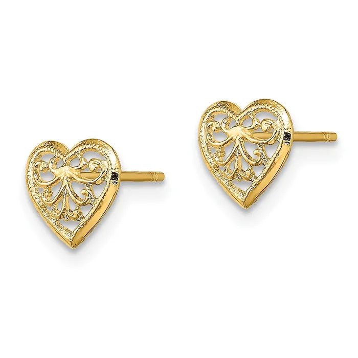 Qgold Earrings 10k Yellow Gold 764 mm Filigree Heart Post Earrings 061 grams Qgold Earrings 10k Yellow Gold 764 mm Filigree Heart Post Earrings 061 grams