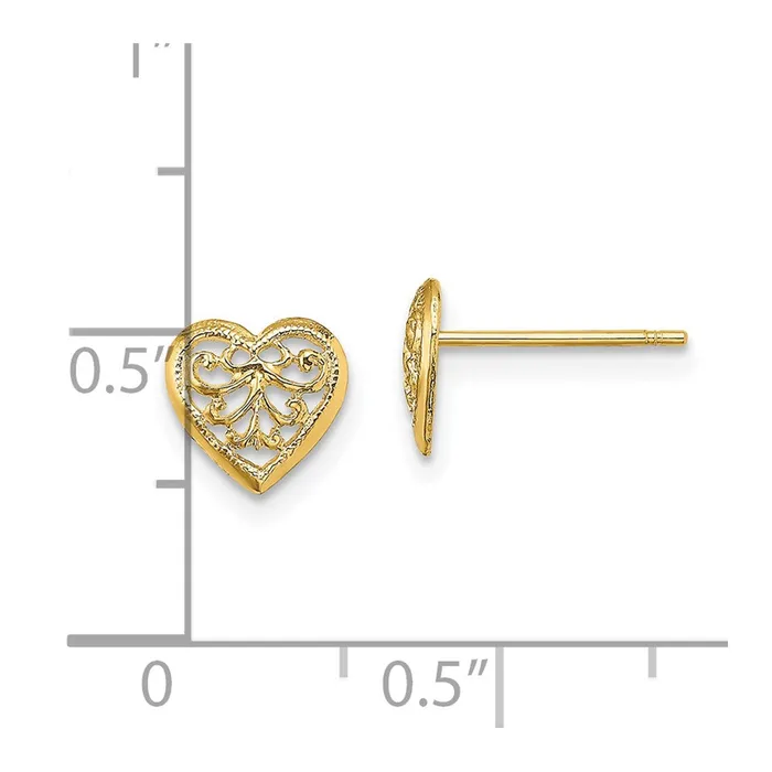 Qgold Earrings 10k Yellow Gold 764 mm Filigree Heart Post Earrings 061 grams Qgold Earrings 10k Yellow Gold 764 mm Filigree Heart Post Earrings 061 grams