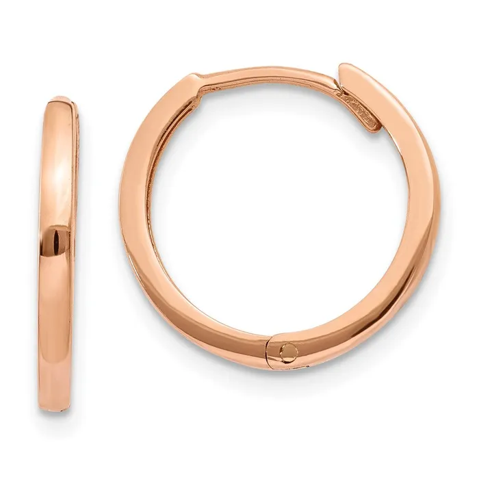 Qgold Earrings 14k Rose Gold 15 mm Round Hinged Hoop Earrings 151 grams