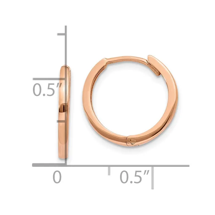 Qgold Earrings 14k Rose Gold 15 mm Round Hinged Hoop Earrings 151 grams Qgold Earrings 14k Rose Gold 15 mm Round Hinged Hoop Earrings 151 grams