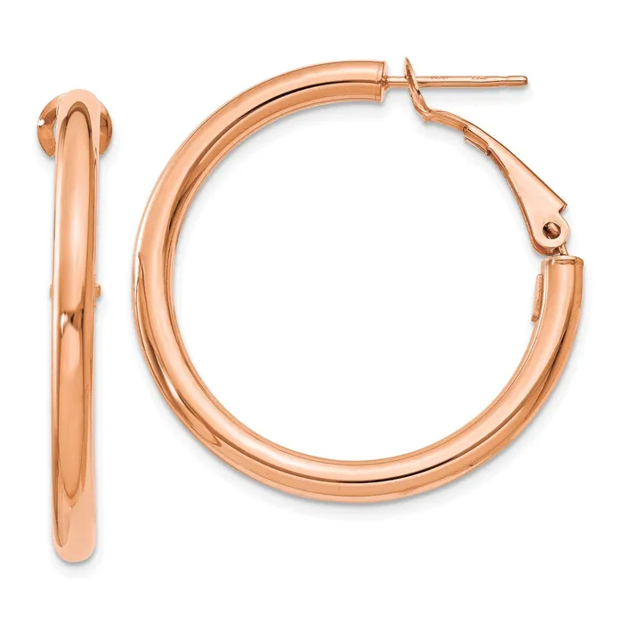 Qgold Earrings 14k Rose Gold 325 mm Polished Round Omega Back Hoop Earrings 326 grams Qgold Earrings 14k Rose Gold 325 mm Polished Round Omega Back Hoop Earrings 326 grams