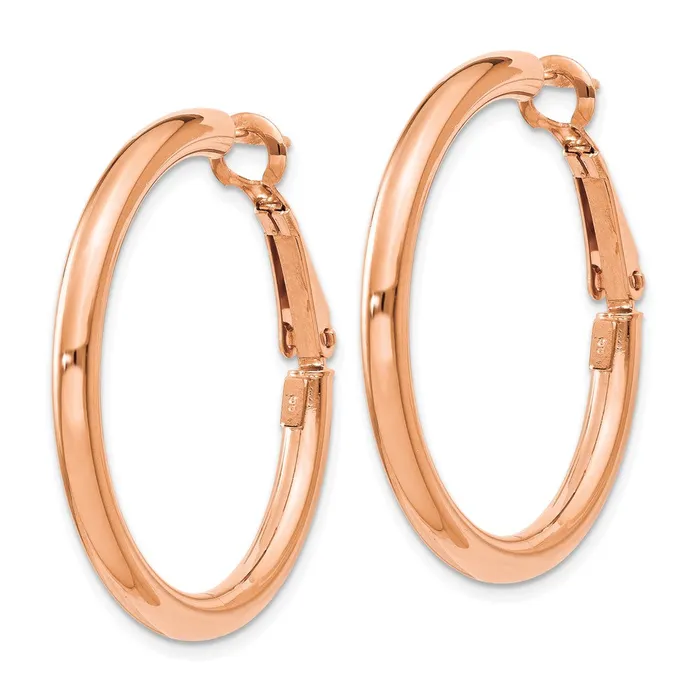 Qgold Earrings 14k Rose Gold 325 mm Polished Round Omega Back Hoop Earrings 326 grams Qgold Earrings 14k Rose Gold 325 mm Polished Round Omega Back Hoop Earrings 326 grams