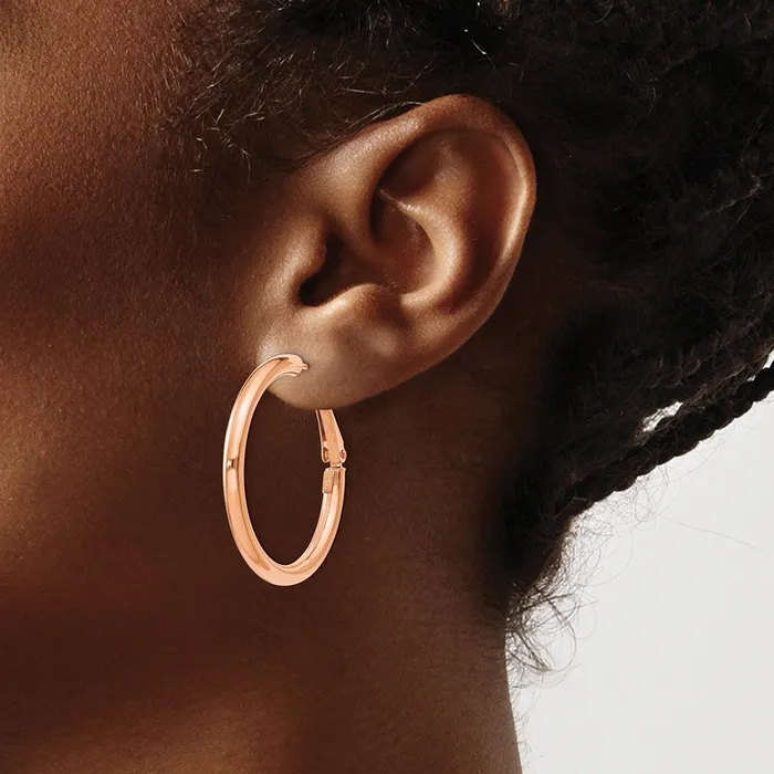 Qgold Earrings 14k Rose Gold 325 mm Polished Round Omega Back Hoop Earrings 326 grams Qgold Earrings 14k Rose Gold 325 mm Polished Round Omega Back Hoop Earrings 326 grams