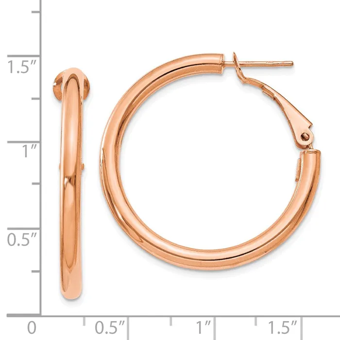 Qgold Earrings 14k Rose Gold 325 mm Polished Round Omega Back Hoop Earrings 326 grams Qgold Earrings 14k Rose Gold 325 mm Polished Round Omega Back Hoop Earrings 326 grams