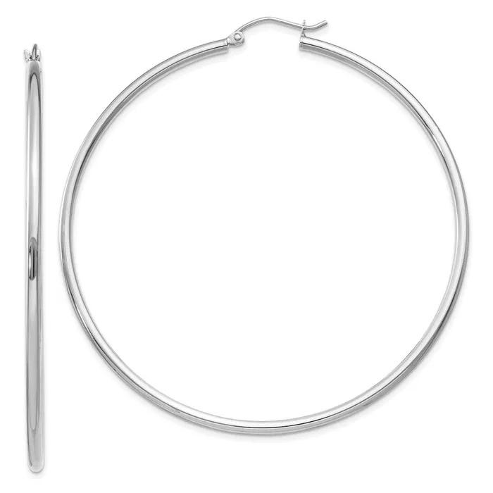 Qgold Earrings 14k White Gold 2 mm Lightweight Tube Hoop Earrings 322 grams