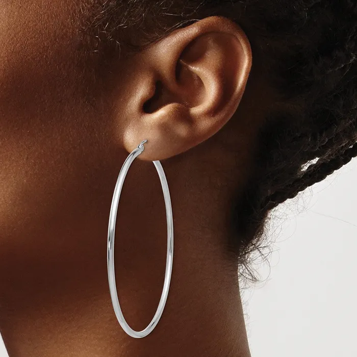 Qgold Earrings 14k White Gold 2 mm Lightweight Tube Hoop Earrings 322 grams Qgold Earrings 14k White Gold 2 mm Lightweight Tube Hoop Earrings 322 grams