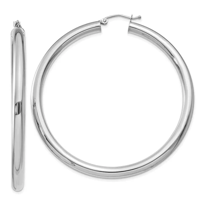 Qgold Earrings 14k White Gold 4 mm Tube Hoop Earrings 579 grams