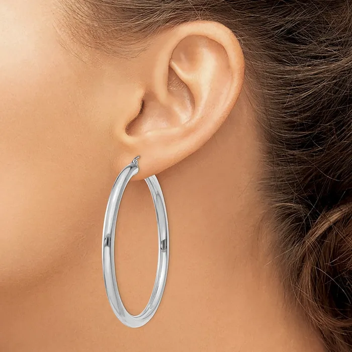 Qgold Earrings 14k White Gold 4 mm Tube Hoop Earrings 579 grams Qgold Earrings 14k White Gold 4 mm Tube Hoop Earrings 579 grams