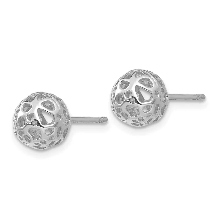 Qgold Earrings 14k White Gold 75 mm Medium Fancy Ball Post Earrings 128 grams