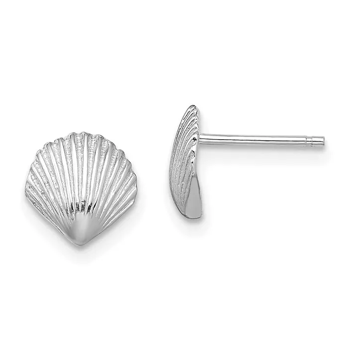 Qgold Earrings 14k White Gold 79 mm Scallop Shell Post Earrings 112 grams Qgold Earrings 14k White Gold 79 mm Scallop Shell Post Earrings 112 grams