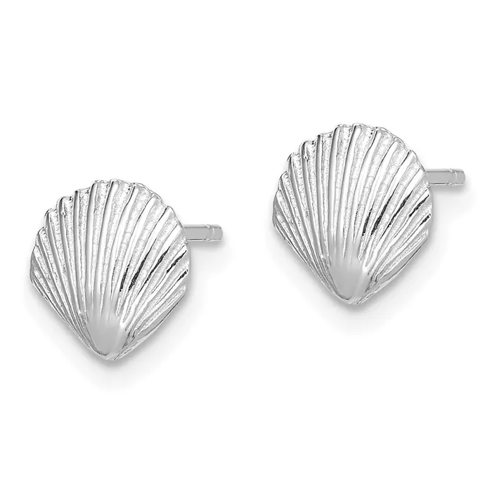 Qgold Earrings 14k White Gold 79 mm Scallop Shell Post Earrings 112 grams Qgold Earrings 14k White Gold 79 mm Scallop Shell Post Earrings 112 grams