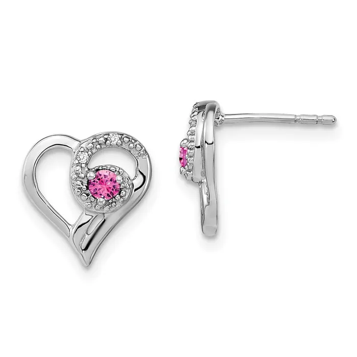 Qgold Earrings 14k White Gold Pink Sapphire and Diamond Heart Earrings 18 grams Qgold Earrings 14k White Gold Pink Sapphire and Diamond Heart Earrings 18 grams