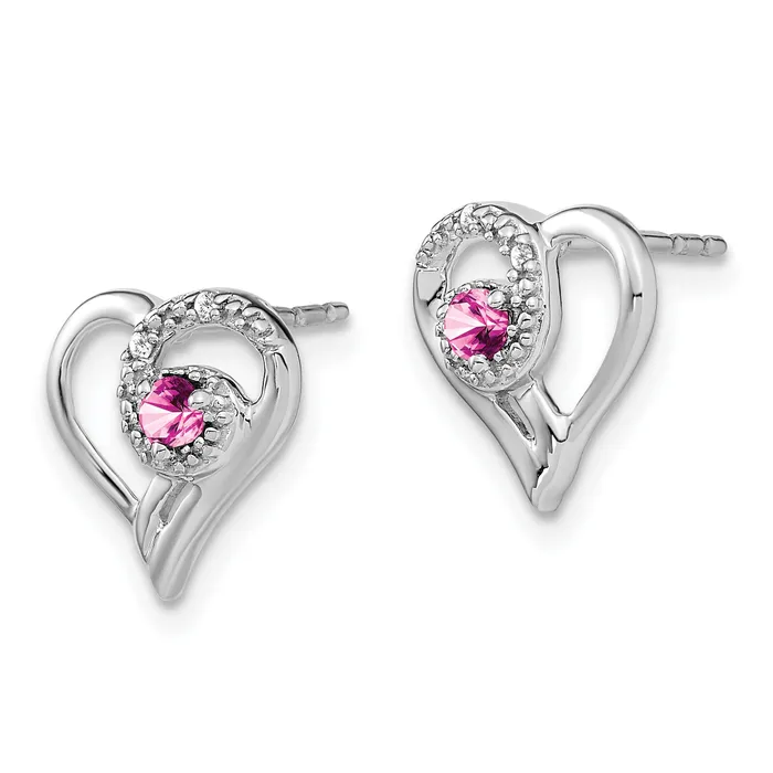 Qgold Earrings 14k White Gold Pink Sapphire and Diamond Heart Earrings 18 grams Qgold Earrings 14k White Gold Pink Sapphire and Diamond Heart Earrings 18 grams