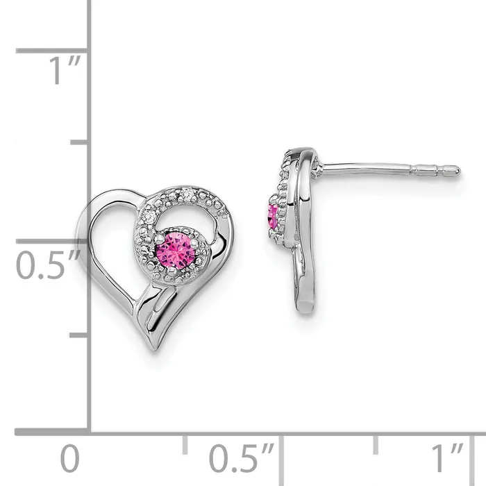 Qgold Earrings 14k White Gold Pink Sapphire and Diamond Heart Earrings 18 grams Qgold Earrings 14k White Gold Pink Sapphire and Diamond Heart Earrings 18 grams