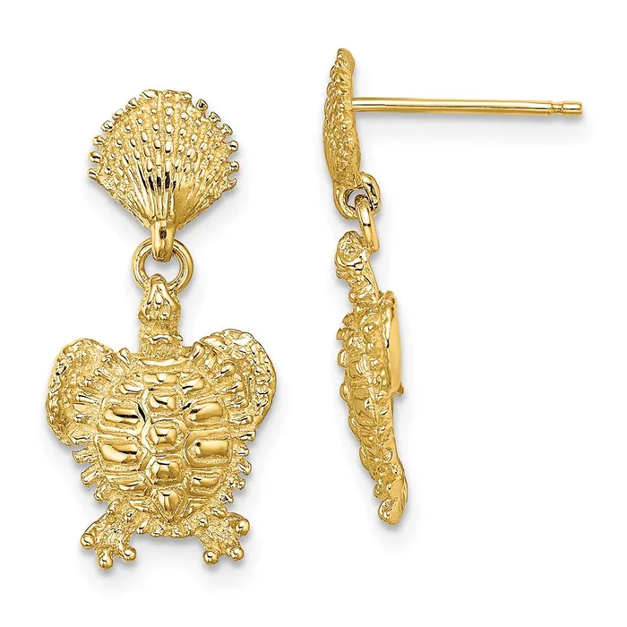 Qgold Earrings 14k Yellow Gold 1103 mm Shell and Turtle Post Dangle Earrings 272 grams Qgold Earrings 14k Yellow Gold 1103 mm Shell and Turtle Post Dangle Earrings 272 grams