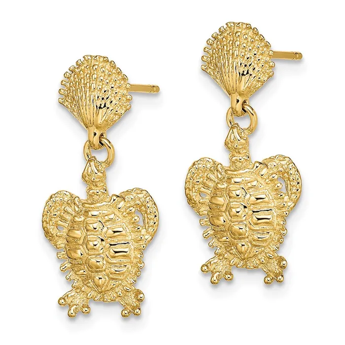 Qgold Earrings 14k Yellow Gold 1103 mm Shell and Turtle Post Dangle Earrings 272 grams Qgold Earrings 14k Yellow Gold 1103 mm Shell and Turtle Post Dangle Earrings 272 grams