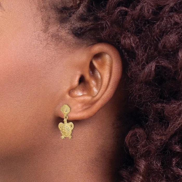 Qgold Earrings 14k Yellow Gold 1103 mm Shell and Turtle Post Dangle Earrings 272 grams Qgold Earrings 14k Yellow Gold 1103 mm Shell and Turtle Post Dangle Earrings 272 grams