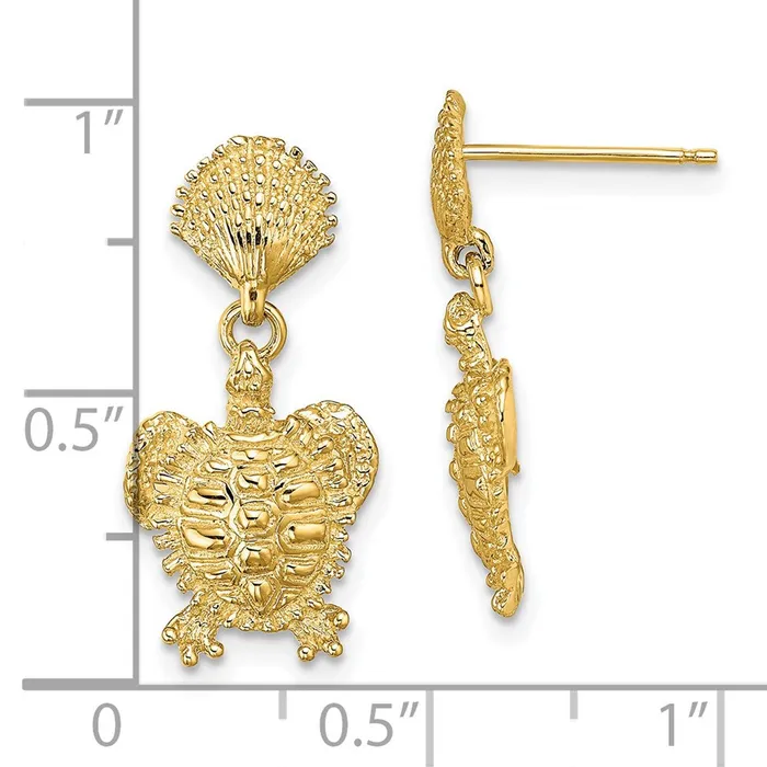 Qgold Earrings 14k Yellow Gold 1103 mm Shell and Turtle Post Dangle Earrings 272 grams Qgold Earrings 14k Yellow Gold 1103 mm Shell and Turtle Post Dangle Earrings 272 grams