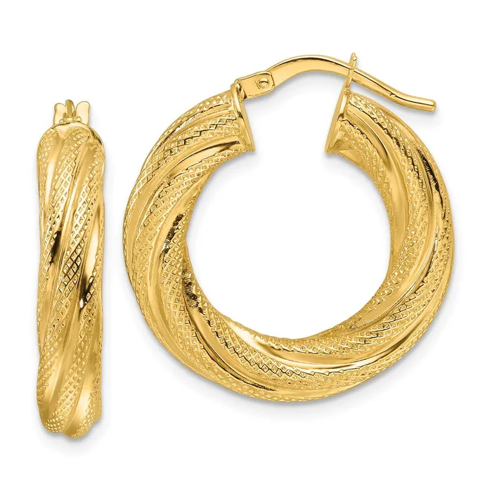 Qgold Earrings 14k Yellow Gold 236 mm Textured Twist Round Hoop Earrings 247 grams Qgold Earrings 14k Yellow Gold 236 mm Textured Twist Round Hoop Earrings 247 grams