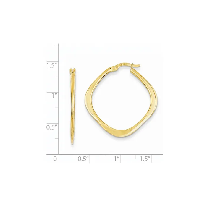 Qgold Earrings 14k Yellow Gold 30 mm Tapered Square Hoop Earrings 193 grams