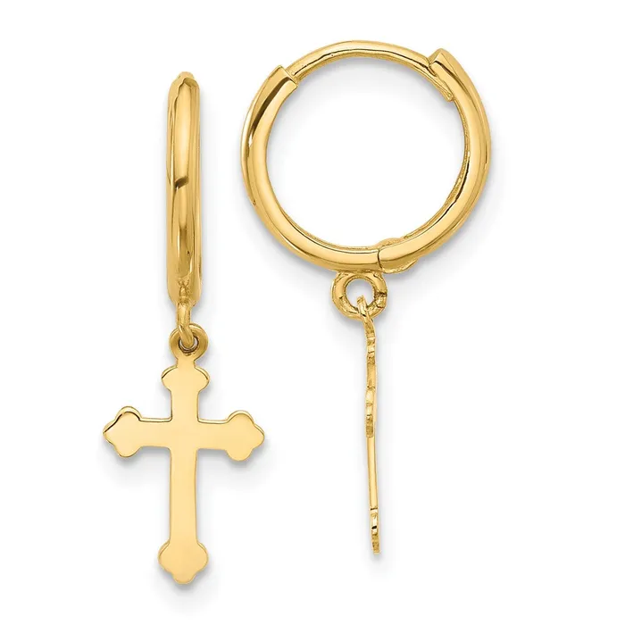 Qgold Earrings 14k Yellow Gold 71 mm Hinged Dangle Cross Hoop Earrings 084 grams Qgold Earrings 14k Yellow Gold 71 mm Hinged Dangle Cross Hoop Earrings 084 grams