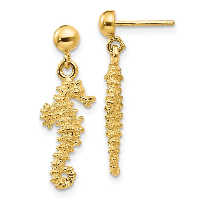 Qgold Earrings 14k Yellow Gold 8 mm Seahorse Dangle Earrings 248 grams