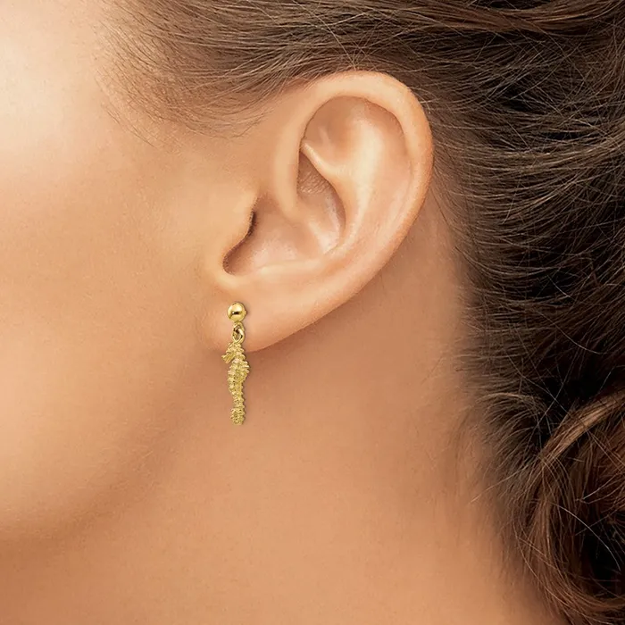 Qgold Earrings 14k Yellow Gold 8 mm Seahorse Dangle Earrings 248 grams Qgold Earrings 14k Yellow Gold 8 mm Seahorse Dangle Earrings 248 grams