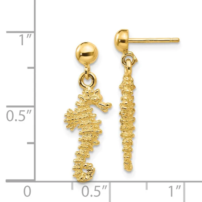 Qgold Earrings 14k Yellow Gold 8 mm Seahorse Dangle Earrings 248 grams Qgold Earrings 14k Yellow Gold 8 mm Seahorse Dangle Earrings 248 grams