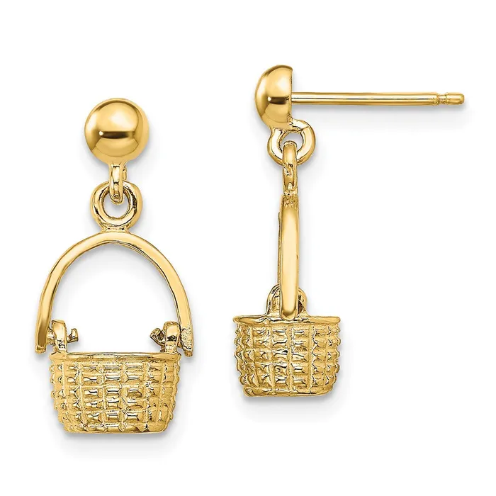 Qgold Earrings 14k Yellow Gold 9 mm 3D Basket Moveable Handle Dangle Earrings 28 grams Qgold Earrings 14k Yellow Gold 9 mm 3D Basket Moveable Handle Dangle Earrings 28 grams