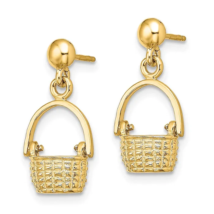Qgold Earrings 14k Yellow Gold 9 mm 3D Basket Moveable Handle Dangle Earrings 28 grams Qgold Earrings 14k Yellow Gold 9 mm 3D Basket Moveable Handle Dangle Earrings 28 grams