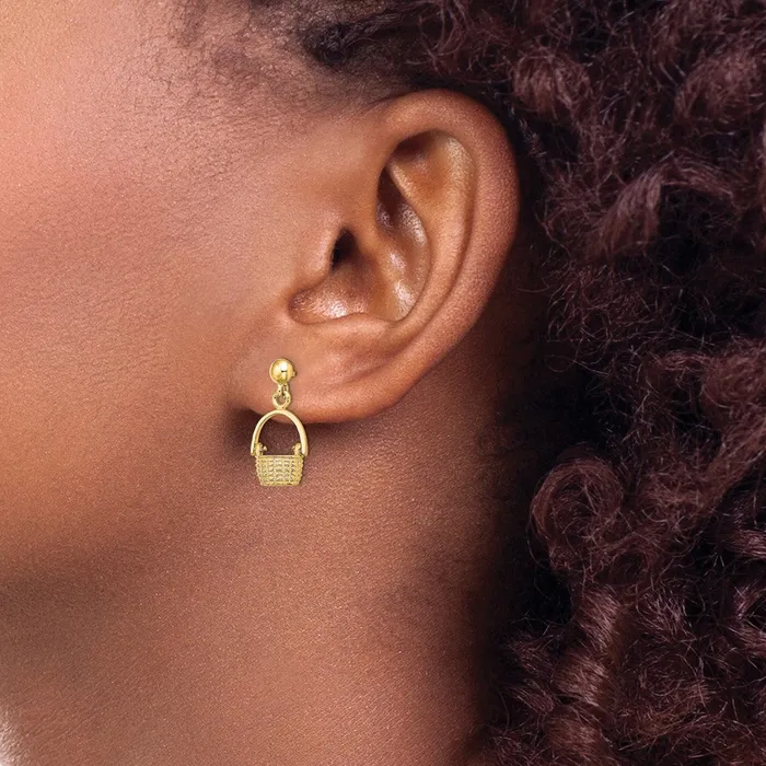 Qgold Earrings 14k Yellow Gold 9 mm 3D Basket Moveable Handle Dangle Earrings 28 grams Qgold Earrings 14k Yellow Gold 9 mm 3D Basket Moveable Handle Dangle Earrings 28 grams
