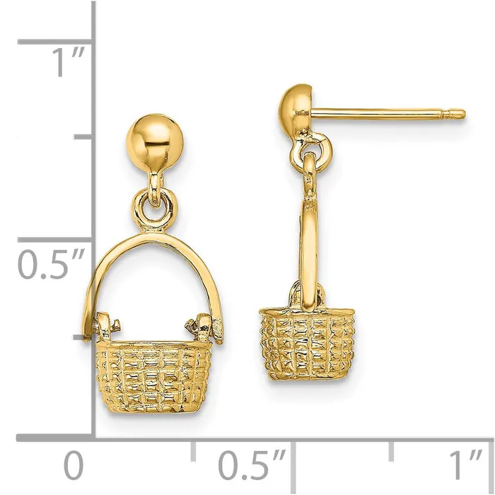 Qgold Earrings 14k Yellow Gold 9 mm 3D Basket Moveable Handle Dangle Earrings 28 grams Qgold Earrings 14k Yellow Gold 9 mm 3D Basket Moveable Handle Dangle Earrings 28 grams