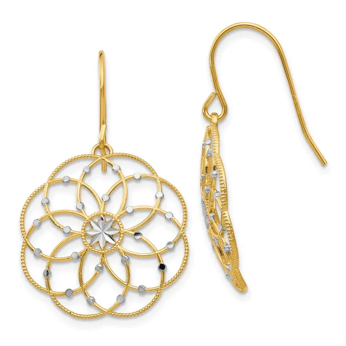 Qgold Earrings 14k Yellow Rhodium 20 mm Diamondcut Fancy Shepherd Hook Earrings 18 grams Qgold Earrings 14k Yellow Rhodium 20 mm Diamondcut Fancy Shepherd Hook Earrings 18 grams