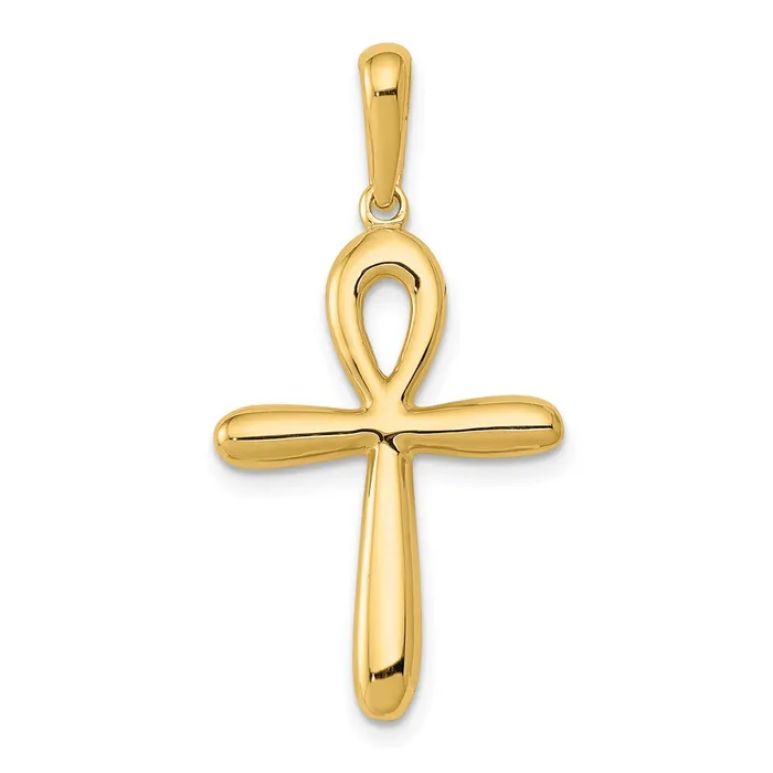 Qgold Necklaces 10k Yellow Gold 17 mm Ankh Cross Pendant 115 grams