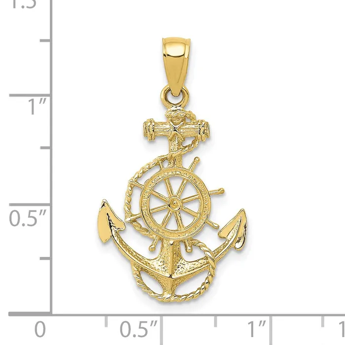 Qgold Necklaces 10k Yellow Gold 18 mm Anchor and Wheel Pendant 105 grams Qgold Necklaces 10k Yellow Gold 18 mm Anchor and Wheel Pendant 105 grams