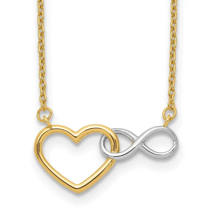 Qgold Necklaces 10k Yellow wRhodium 93 mm Heart with Infinity Symbol Necklace 17 grams Qgold Necklaces 10k Yellow wRhodium 93 mm Heart with Infinity Symbol Necklace 17 grams