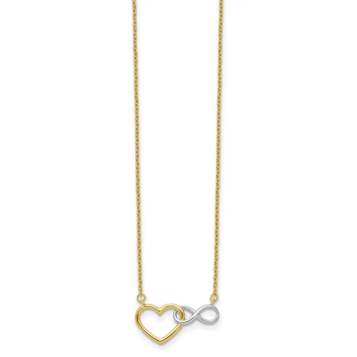 Qgold Necklaces 10k Yellow wRhodium 93 mm Heart with Infinity Symbol Necklace 17 grams Qgold Necklaces 10k Yellow wRhodium 93 mm Heart with Infinity Symbol Necklace 17 grams