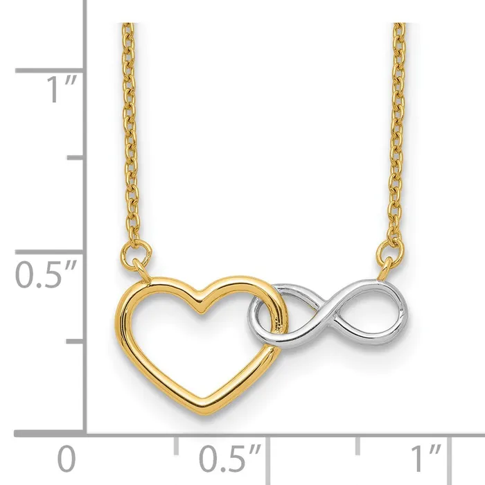 Qgold Necklaces 10k Yellow wRhodium 93 mm Heart with Infinity Symbol Necklace 17 grams Qgold Necklaces 10k Yellow wRhodium 93 mm Heart with Infinity Symbol Necklace 17 grams