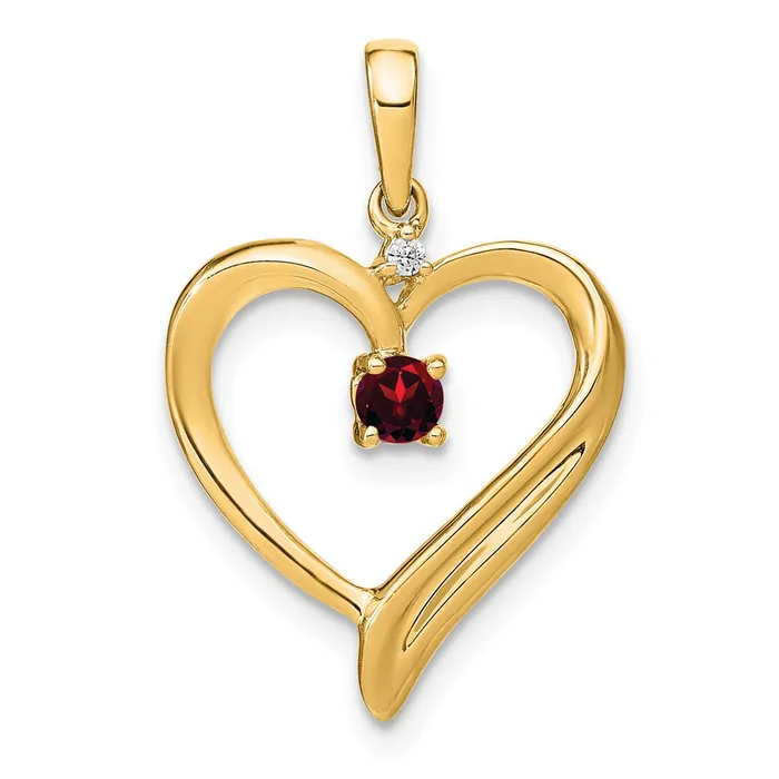 Qgold Necklaces 14k Garnet and Diamond Heart Pendant 175 grams