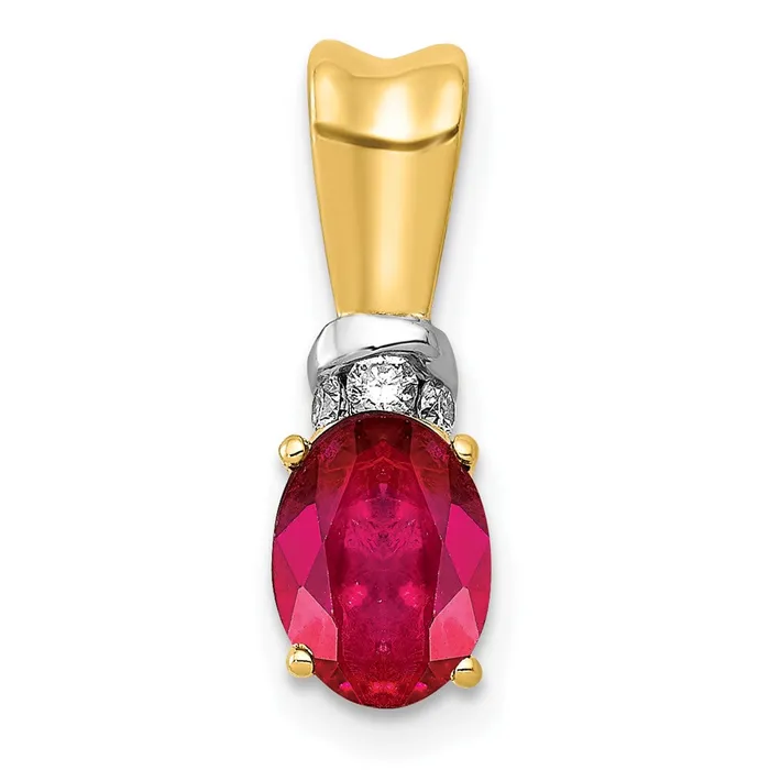 Qgold Necklaces 14k wRhodium Diamond and 66 Oval Ruby Pendant 065 grams