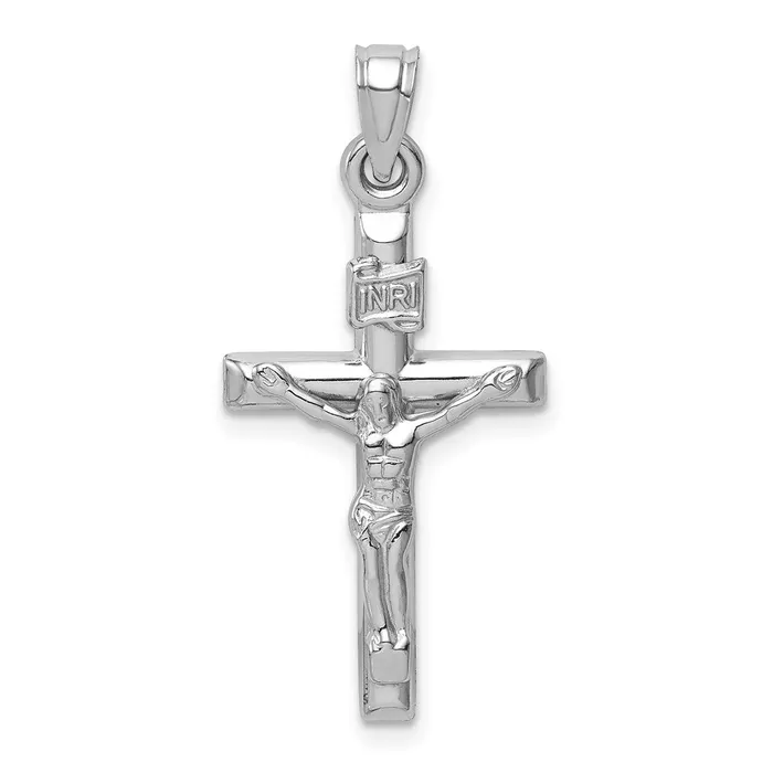 Qgold Necklaces 14k White Gold 15 mm Hollow Crucifix Pendant 085 grams