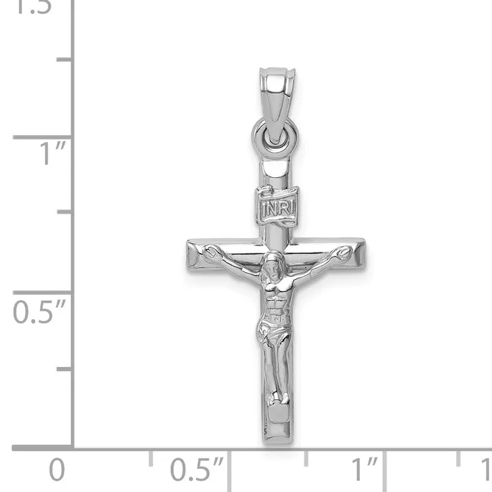 Qgold Necklaces 14k White Gold 15 mm Hollow Crucifix Pendant 085 grams