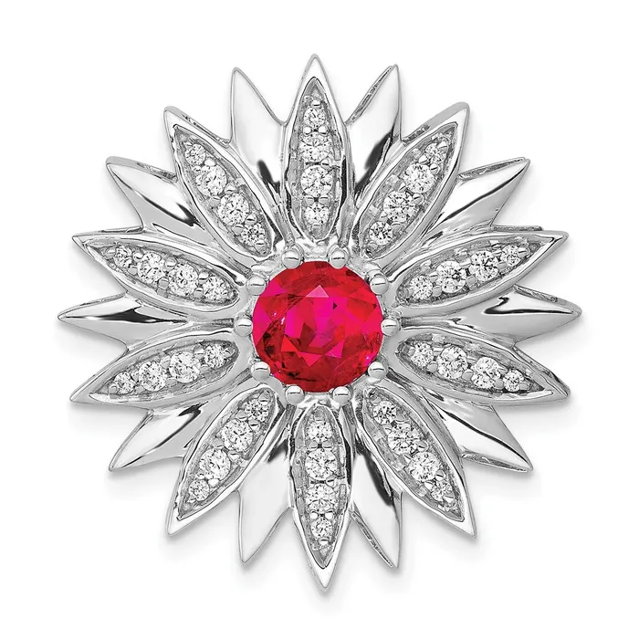 Qgold Necklaces 14k White Gold 38ct Diamond and Ruby Flower Chain Slide 555 grams Qgold Necklaces 14k White Gold 38ct Diamond and Ruby Flower Chain Slide 555 grams